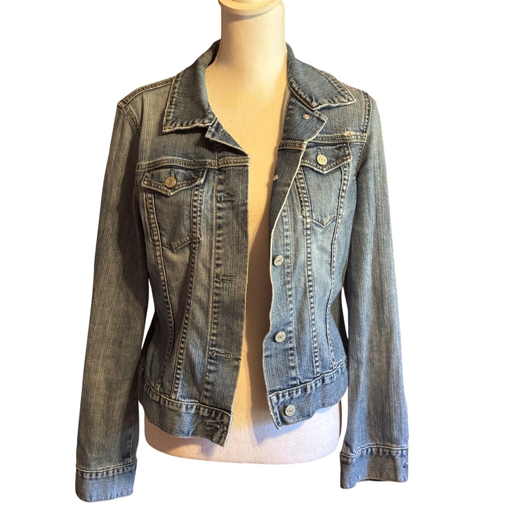 Gap Fitted Denim Trucker Jacket Size M Americana Western Fisherman Core Heritage